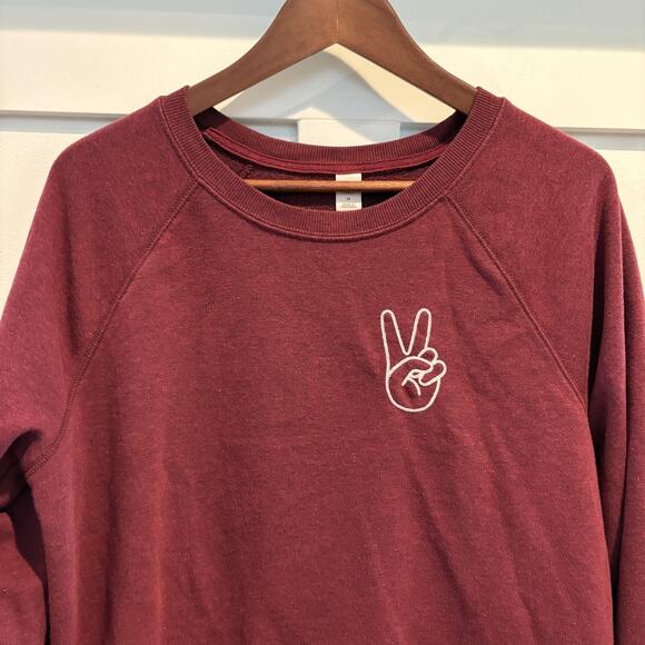 Old Navy Sweatshirt Women M Maroon Peace Sign Hand Graphic Pullover Athleisure - Picture 3 of 11
